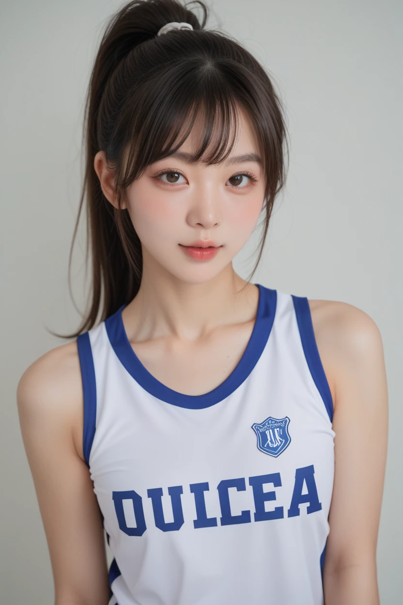 Girl having perfect body.wearing sports uniform.
drenced in sweat