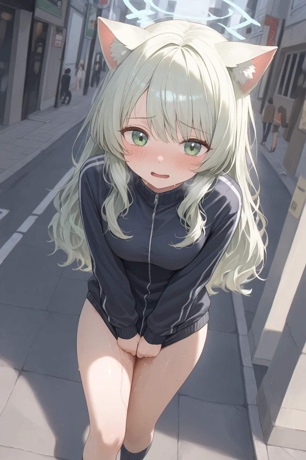 Two Women、独奏、fullnude、Reverse Bunny Girl、masutepiece、top-quality、realisitic、Hyper-detailing、(Glossy skin、be sweaty:1.4)、absurderes、Looking at the camera、Brown hair、Brown-eyed、A slender、动态照明、hight resolution、foco nítido、depth of fields、A detailed eye、embarassed face、Crying、Realistic eyes、(small tits:1.6)、(thick thight:1.0)、Inside the city、a lot of people、gargantilha、It's wet、Tears、Functional、Cat's ears、Sit with your legs open、masturbation