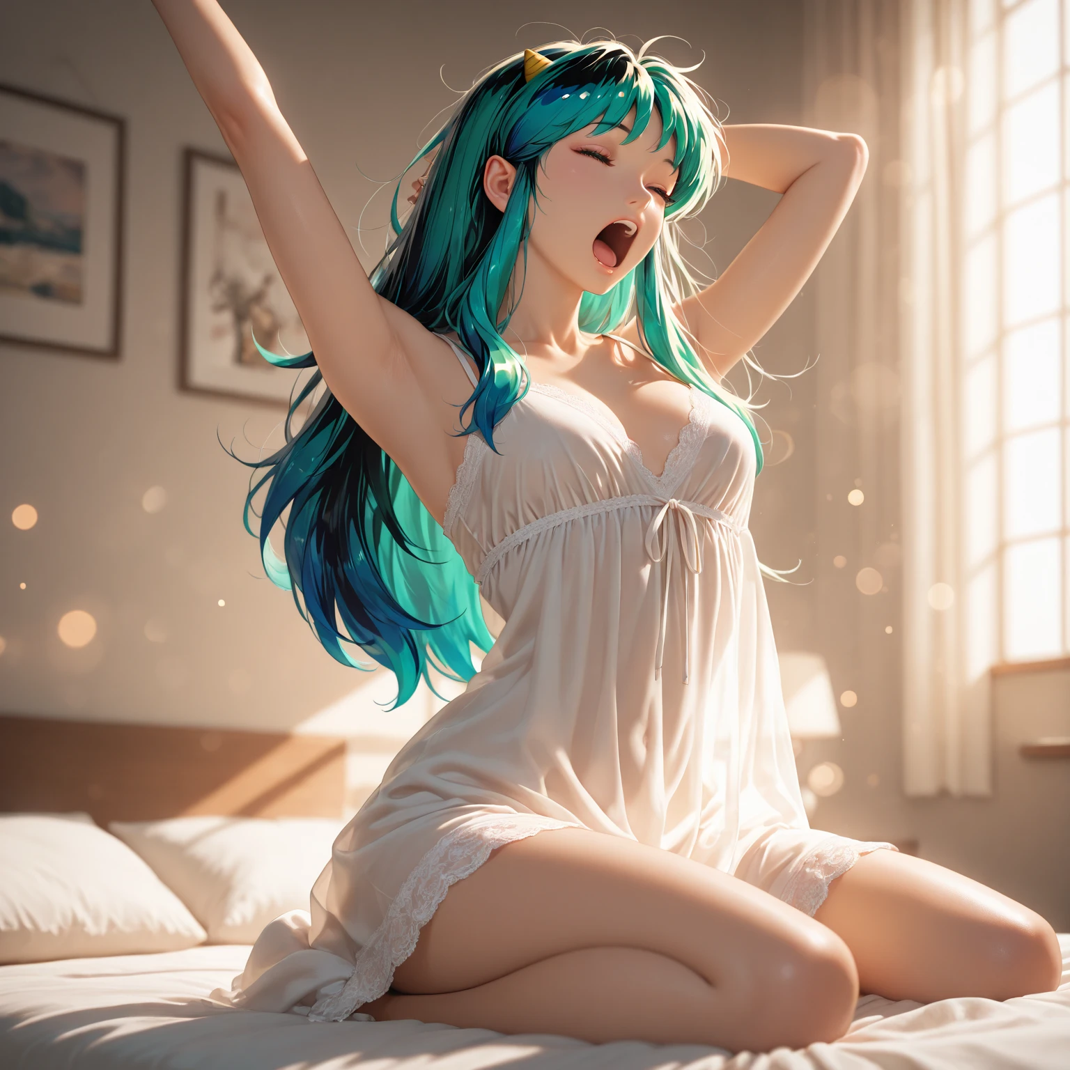 (photorealistic:1.3, highest quality:1.3,8Kmasterpiece, masterpiece:1.3,High resolution,muste piece:1.2), green and orange color scheme,23 year old woman,(white leotard:1.3,choker), Clean wet skin, (looking at the camera:1.2),(View from above:1.2), (short hair:1.2,wet bright blue hair:1.5), (blushing:1.3,smile:1.1), (lie down),(full of sweat:1.3),open-air bath,steam,vapor,background(snow scene,snow mountain:1.3, sunrise:1.3),(Bold pose with legs spread,dynamic pose:1.2),(Wet clothes stuck to my skin:1.4),(Nipples visible through clothing),(genitals visible through clothing),(Butt visible through clothes),(slender, abs:1.2),(young skinny gravure idol, sophisticated gravure idol),(detailed perfect face),normal hands:1.5,normal finger:1:5,normal feet:1.5