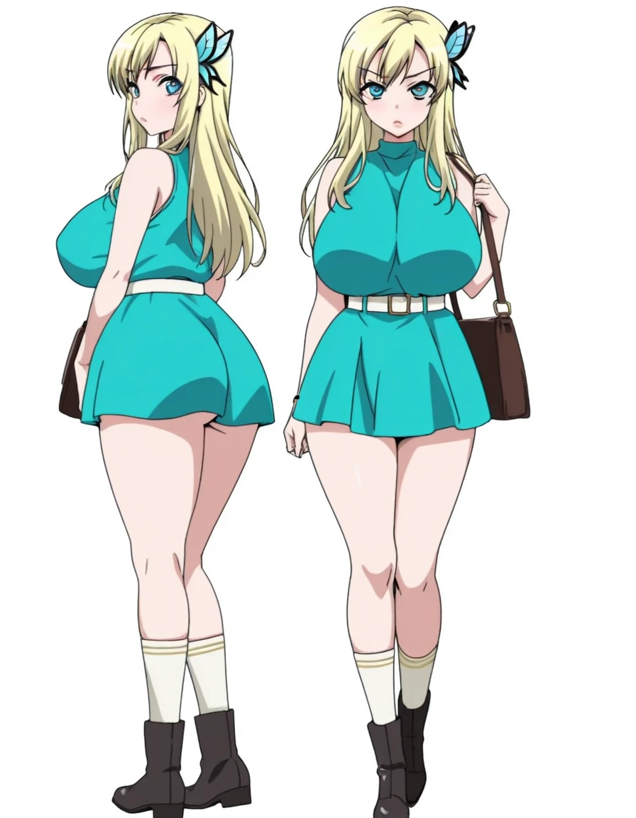 Pacifica, Massive Breasts, ((standing straight)), Blonde hair, ((Cleavage)), (perfect arms), Massive Cleavage