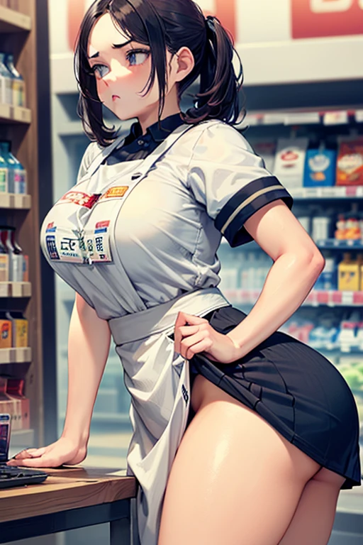 A brown-haired girl wearing a cape eating loco moco in a Hawaiian restaurant　Wearing sneakers　High leg shorts with suspenders　Large Breasts　Showing her belly button　Ultra low rise　Knee-high socks　　I can see your pants　Belt on chest