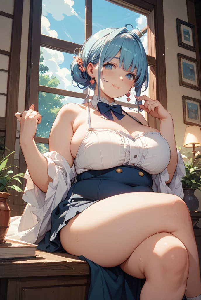 (masterpiece),best quality, expressive eyes, perfect face, 1girl,
big breast, H-cup, good breast, beautiful, gorgeous ,large breast, laying down breast ,facing ground,merlin prismriver,
1girl,hat,blue eyes,blue hair, short hair, long sleeves, skirt,