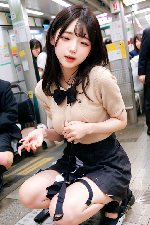 8K, RAW portrait (japanese woman),masterpiece、Photoreal:1.3、realistic, ultra high resolution, highest quality, real life photos ,( in the evening :1.1),(((show off panties:1.4)))、((visible panties:1.4))、((On the Yamanote Line train))、
((((1 girl:1.5)))), (((電車内で座席に座りスカートをたくし上げてshow off your pants女子高生:1.4)))、(cute face:1.3)、日本の1 girl,((Two Japan schoolgirls))、((1 real high school girl))、((Japanese high school uniform:1.6))、  black hair,(Depth of written boundary:1.3)、 ((dark brown eyes:1.2))、(real skin texture:1.3)、(Immersive atmosphere:0.8、chiaroscuro:1.2) 、(view viewer:1.3)、((embarrassed look:1.3))、((red cheeks:1.1))、((wearing very small silk panties))、((show off your pants:1.4))、((woman rolling up her skirt))、((highlight panties))、the cutest girl in the world、((spread your legs to the side:1.1))、(panties close up:1.3)
