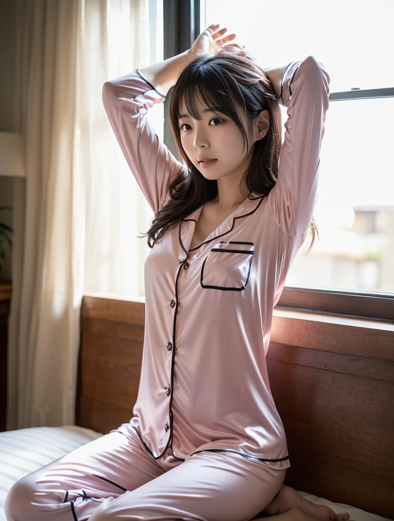 A 25-year-old busty college girl in pajamas is in an old room。