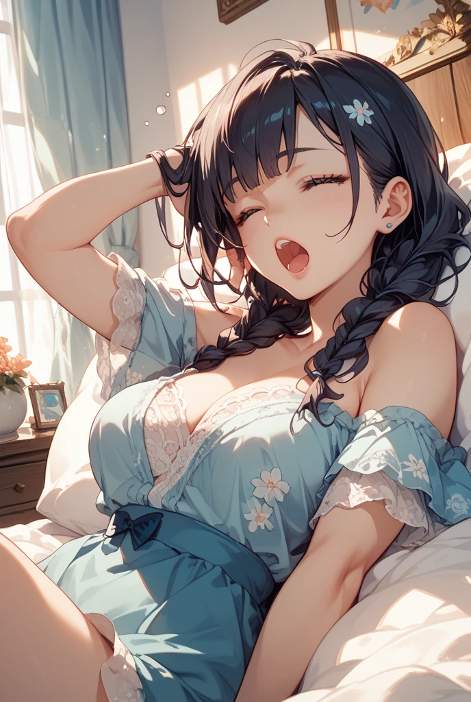 (((Best Quality, 8K, 32K, masterpiece, 1.2)))),{{solo}},nsfw,{{{Artist: Torino Aqua's style}}},((perfect beautiful face:1.2)), oyakodon, mother and daughter,((doing paizuri, hold penis with breasts, squeezing breasts together, rubbing 1 penis with breasts:1.2)), little leaking cum from penis, embarrassed, blush, netorare face,