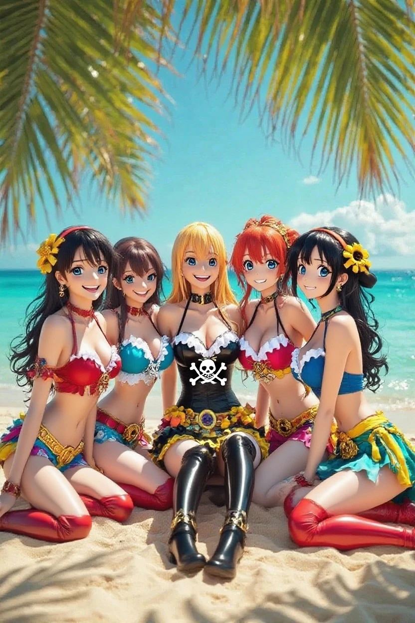 Create an illustration on the beach where Pikachu, with proportions similar to those of a human being, is exchanging a little stamp with a beautiful girl. All around, some girls are showing jealousy towards her. Make sure the main focus is on Pikachu and the girl, avoiding any interference that might divert attention. The scenery should portray a charming beach, with details such as white sand, calm sea and coconut trees in the background. Highlight the feeling of relaxation and fun with colorful umbrellas and typical elements of a beach. Remember that Pikachu is the only one of its kind present on the beach, and there are no other Pikachu, not even in toy form. Ensure that the illustration reflects this rule, reinforcing that Pikachu is unique and special in this context. Keep the beach atmosphere consistent by avoiding elements that might distract from the main scene. There should be no additional elements or characters that are not related to the interaction between Pikachu, the girl, and the jealous girls. Use parentheses to highlight relevant information and ensure that the prompt is followed according to the mentioned restrictions. Create an engaging and romantic illustration, depicting Pikachu and the girl in a moment of exchange of seals on the beach, with the girls showing jealousy. Remember that Pikachu is the only one of its kind present on the beach. I look forward to seeing the end result and sharing it with the creator. - --auto --s2
