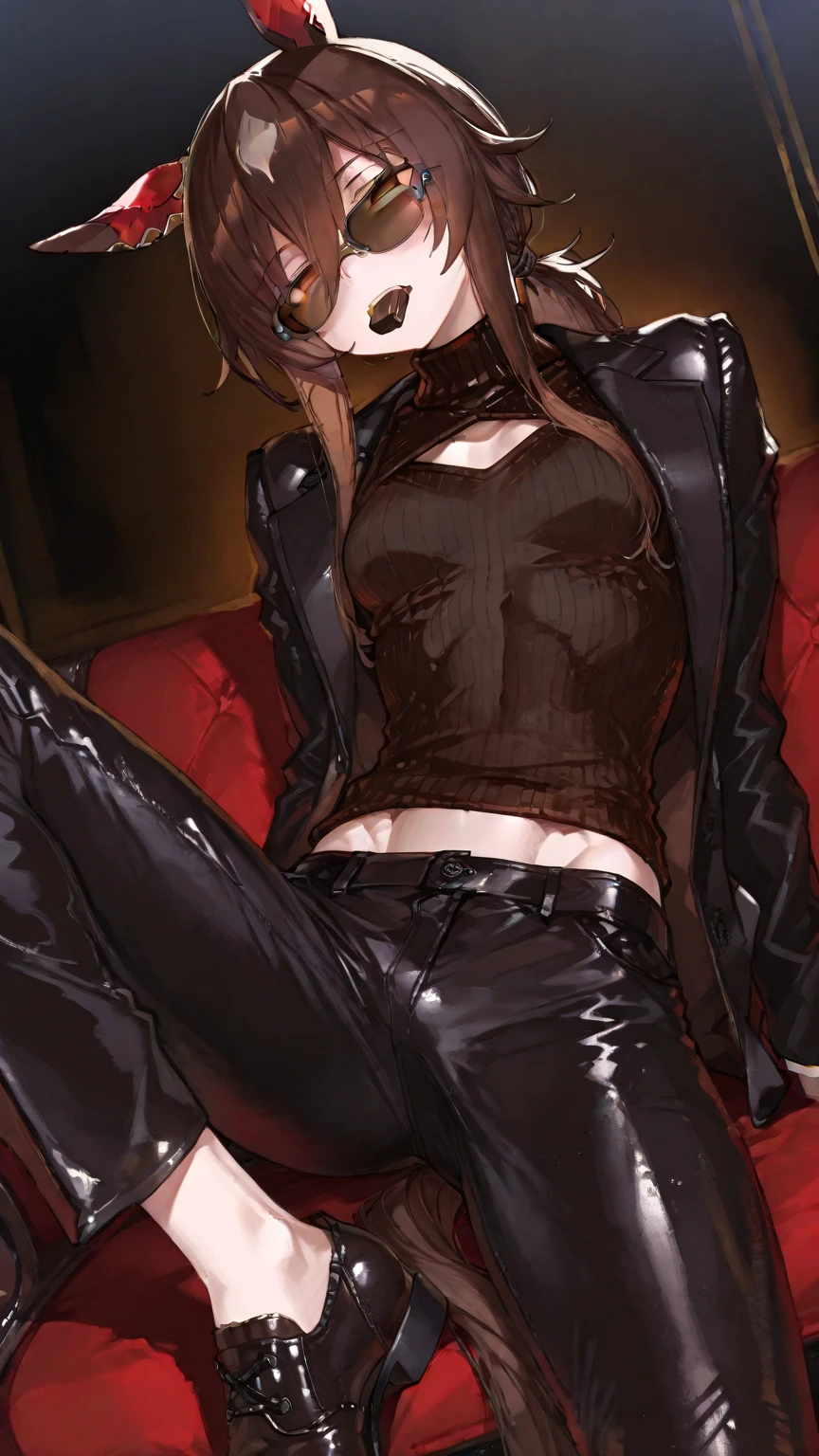 Highest Detailed, Modern Goth woman adult, Dark Eyes, mouth open,totally ????,black NY baseball hat,brown hair,studded collar,torso,honey color eyes,hands behind head,black lowest boots,spreading her legs so wide,white background,portrait,full body,sitting on the floor, low angle, from below