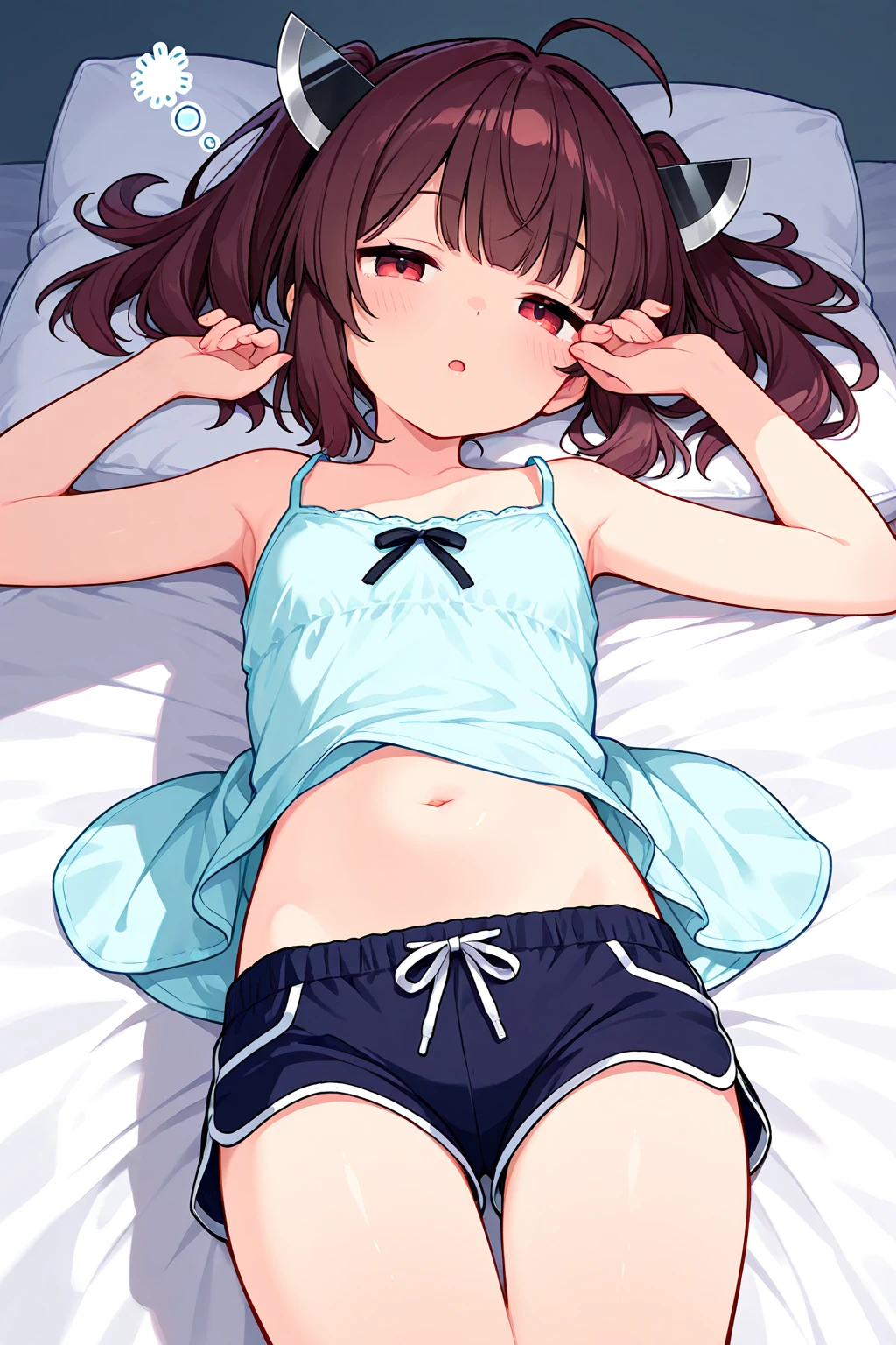 masutepiece, Best Quality,Illustration, Wallpaper, Ultra Detail, Little Face Lori、((fear:1.5))、(Teary-eyed:1.5)、(((Cute underwear)))、She makes me lie down and spread my legs.