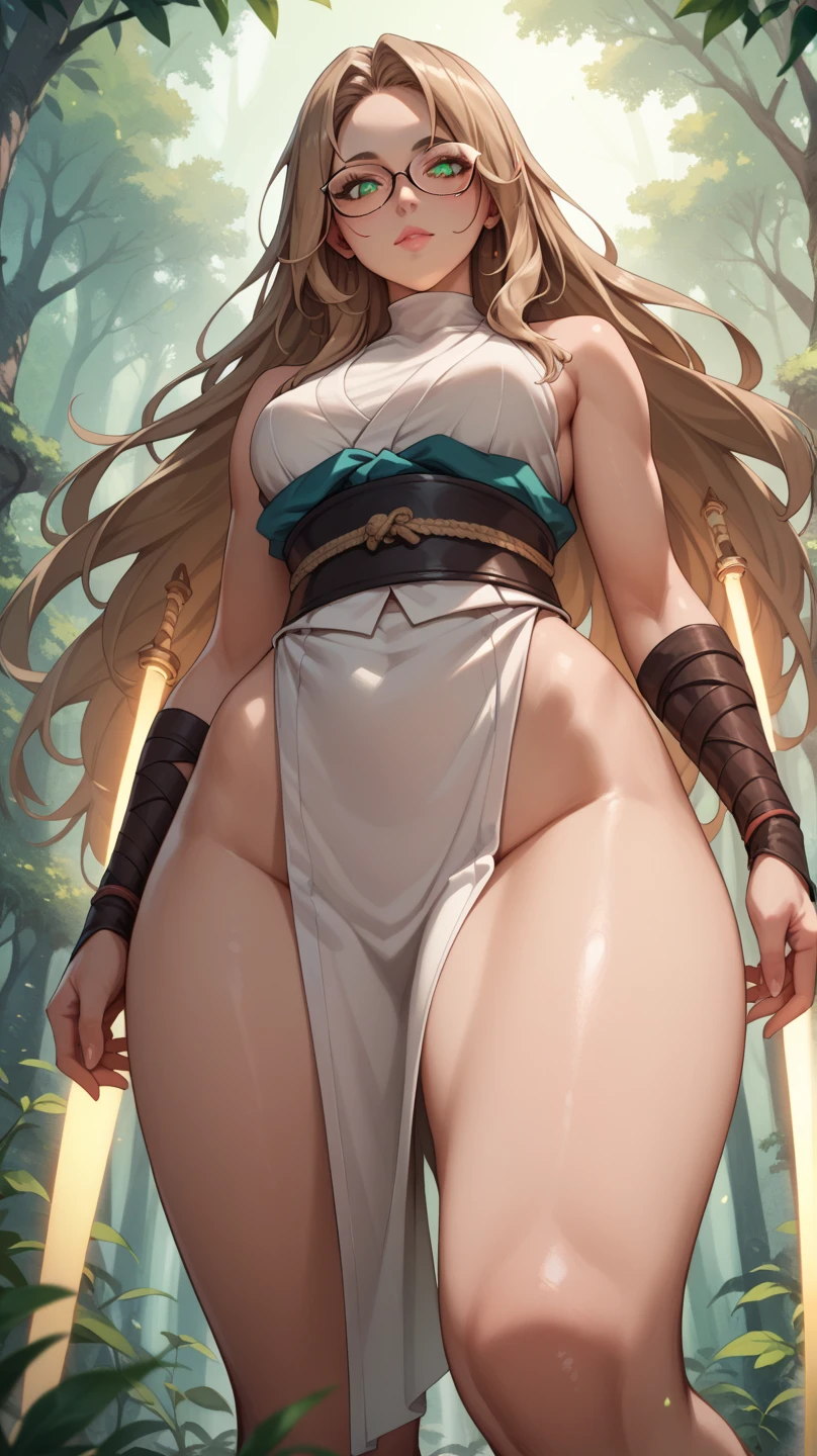sensual, ((long blonde curly hair)), thick thighs, 8K, 4K, highest quality, High resolution:1.2), cute anime face, noise reduction, ((shining blue eyes, gentle smile, kind eyes))、toned abdominal muscles, muscular arms, muscular legs, young face, anime eyes, (((big breasts、Breasts that are about to burst)))、(((Full body nude style)))、(((white thong thong)))、sit on the sofa with your legs spread apart、(((she turns around and faces me、stick out your butt、The thong is digging into my butt.)))