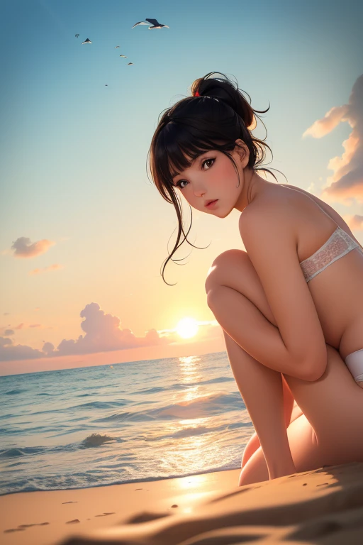 Exquisite (slim (skinny)) Girl 16 years old (with a perfect, very beautiful face of the southern type and almond-shaped eyes) (with a southern skin tone and soft lips) (with dark amber hair) (costs (waist-deep in water)) (nude) (with naked tender beautiful breasts) ((with soft pink nipples)) (barefoot) In the middle of a big river (((with a glass of white wine))); ((Sunset Evening Amber Light)), ((caramel soft warm shades)); (Warm summer late evening), ((Warm sunset light)); draw ((in watercolor style)); ((very beautiful exquisite face)); (High image quality, High detail), ((discreet faded shades, pale expressionless colors, imitation of film photography, diffused soft light)); ((big alien eyes), skinny); ((delicate mint shades)), (sfumato)