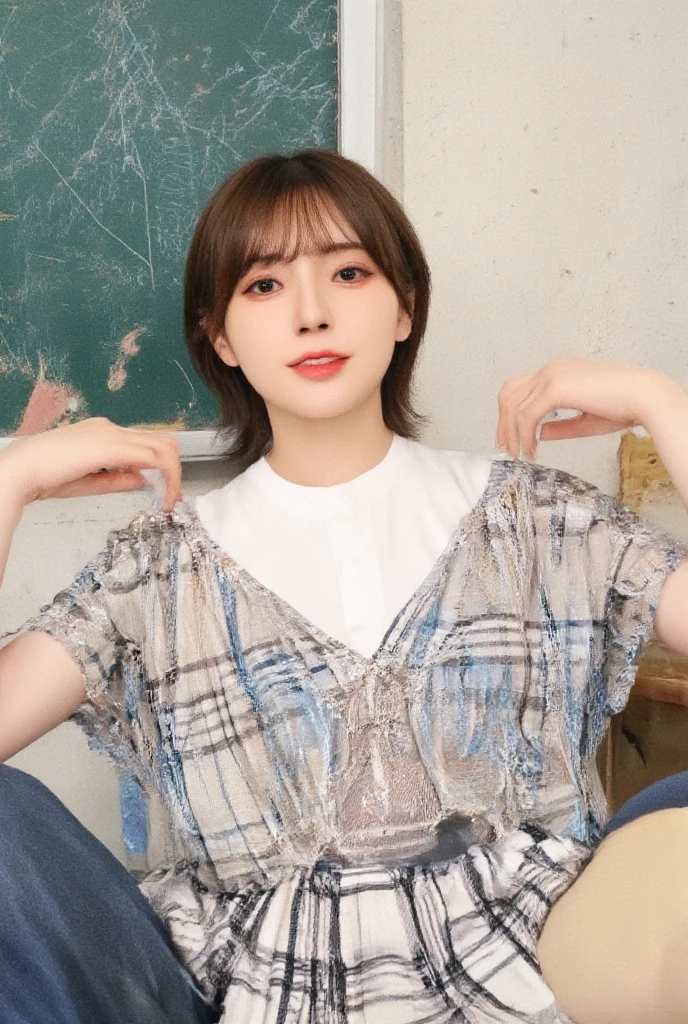 nsfw、(masterpiece, Highest quality), One girl, alone、Selfie、Inside the house、Medium chest、White T-shirt、Partly removed clothes