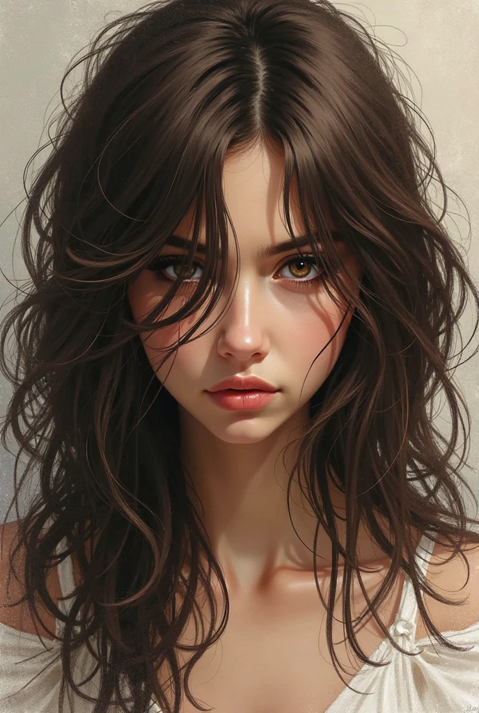 ultra realistic of a non-asian brunette woman, com cabelos longos e seios grandes. A imagem captura cada detalhe de forma incrivelmente realista, sem parecer um desenho ou uma imagem editada. The texture of long hair is visible, com cada fio delicadamente renderizado. The facial features are so precise that it is possible to see the nuances of the skin, como sardas e poros. The expression in the eyes conveys confidence and serenity. Natural lighting highlights the features of the face, creating a vivid and authentic look. Essa foto de perfil ultra realista representa verdadeiramente a minha identidade e reflete a beleza natural de uma mulher real.