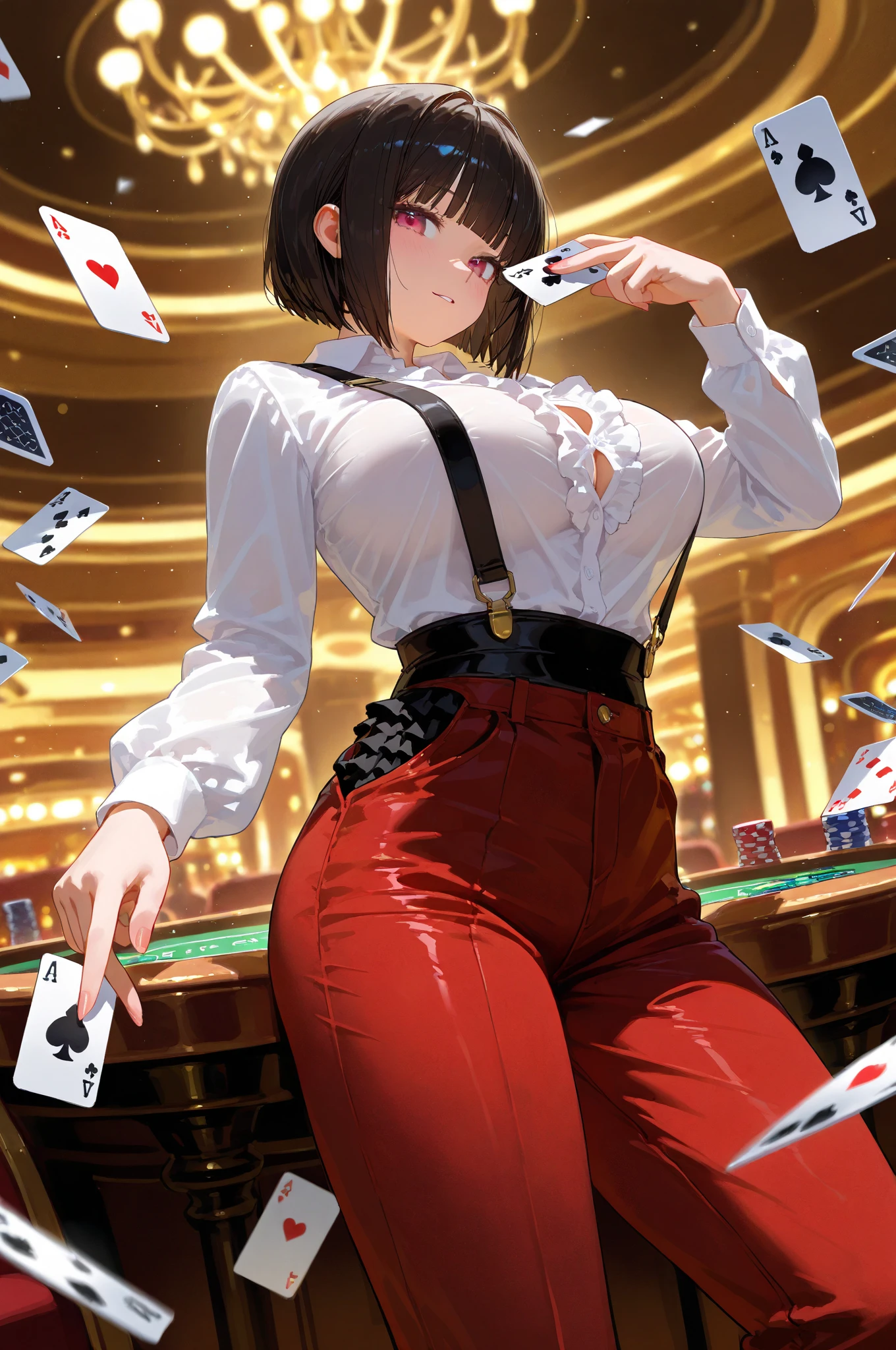 One Woman、casino、大規模なcasino場、dealer、女dealer、Large crowd、beautiful girl, Highest quality, Black Pantyhose、Black vest、casinodealer、Tight Skirt、panties under pantyhose、poker、Stand with your legs spread、Thick thighs、Big 、Big Ass、Short Hair、Sweaty body、Angle from directly below、Sweaty crotch、Cut the cards、Orgasmic face、Dirty sound effects、Ecstasy in a flashy way、目の前にLarge crowd、casinoのルーレット、casinoのスロット、Jackpot、Rubbing playing cards against one's crotch