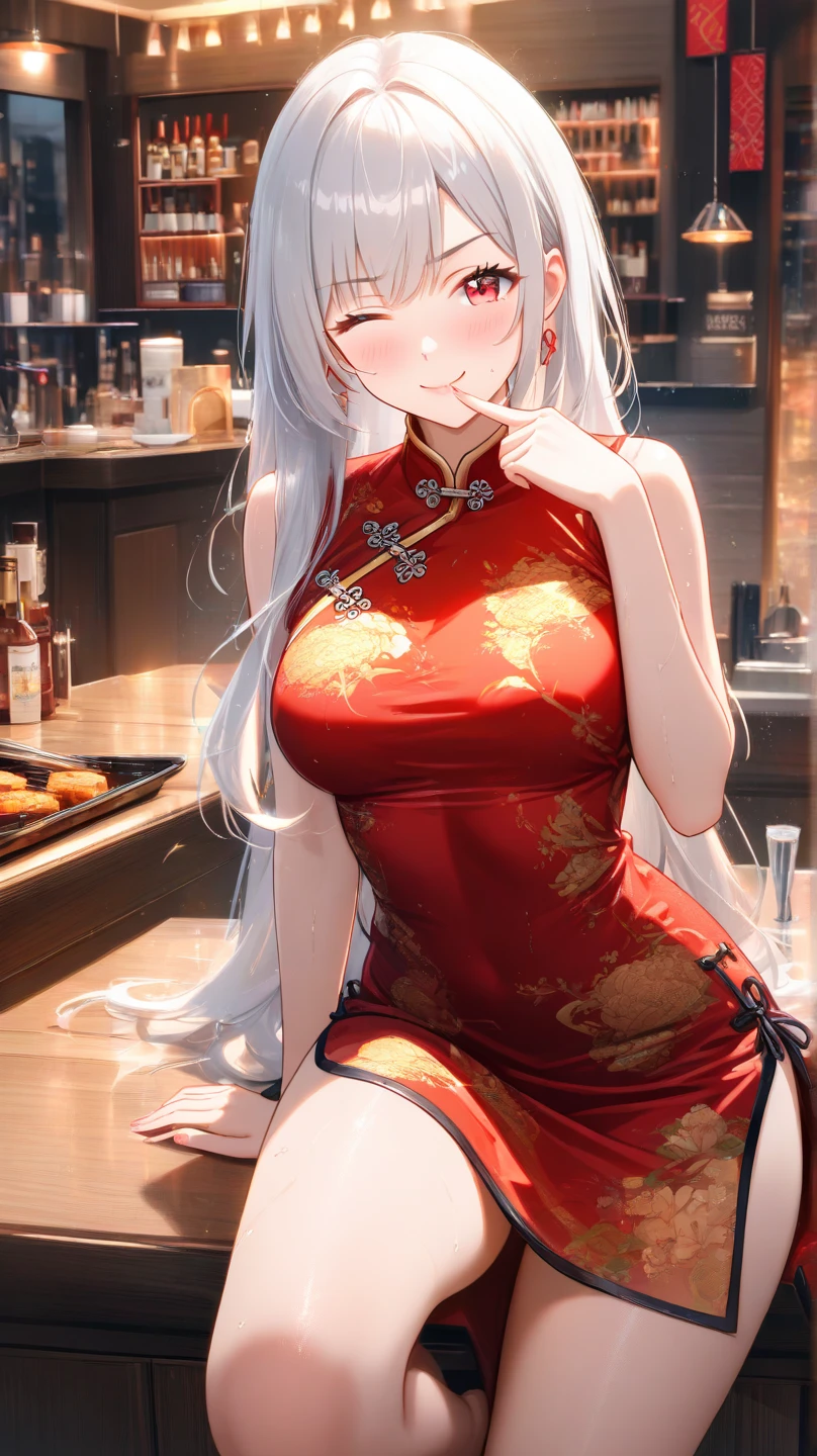 A masterpiece with highly detailed and high-resolution image quality, showcasing the beauty of a girl in a kitchen. She is dressed in a jelofolkwang attire, wearing a naked apron over a delicate and elegant white apron. The composition emphasizes her alluring features, with a slight tease of sideboob and a glimpse of unclear clothes that add intrigue to the scene. The focus shifts to her white pantie, highlighting her sensual charm. Her body is flawlessly sculpted, with a perfectly proportioned silhouette and a salon-like appearance. As the image unfolds, she sensually takes off her pantie, revealing her alluring legwear and a hand pantie. Her perfect breasts are captivating, complementing her enchanting face and slightly curved body. The lighting gracefully accentuates her every curve, creating a visually stunning and seductive artwork.
