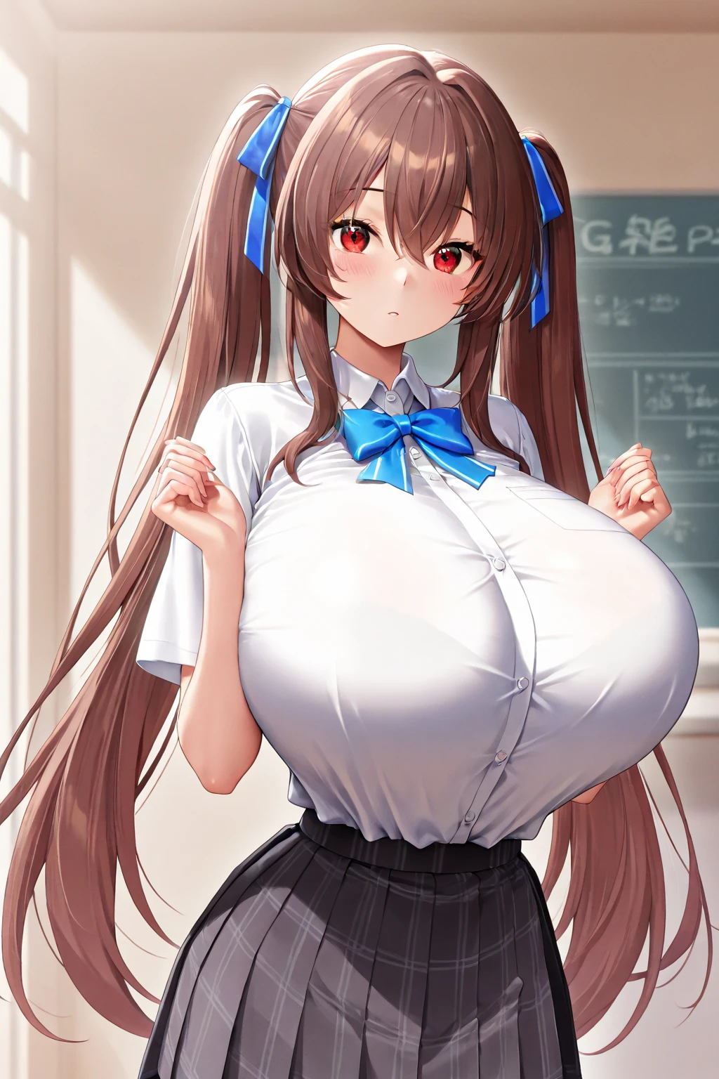 (masterpiece, best quality:1.2), Solitary, A girl, Ogawa Sukeko,In the narrow streets,(Black school uniform,黑色Short skirt),There are walls in front and behind,((blue eyes,beautiful eyes)), Put your hair up, Short skirt,Thin belly),(slim),((Big tits))Big Ass(Look away:1.4),(from above),(Huge breasts)