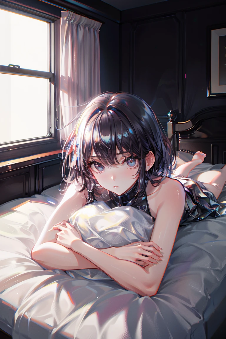 (Very detailed, Realistic), Hospital scene, [Moderate:oil], [Professional:1.1], [Physically Based Rendering], [Vibrant colors], [Sharp focus], [Studio Lighting], [Very detailed説明], [highest quality,4K,8k,High res,masterpiece:1.2],(Focus on the upper body),Inside the house,Inside the room,18-year-old boy,Femboy,trap,(Short black hair),(dark), [Tensed eyes],(Flat chest,blouse,slacks),((Sleeping on a reclining bed))