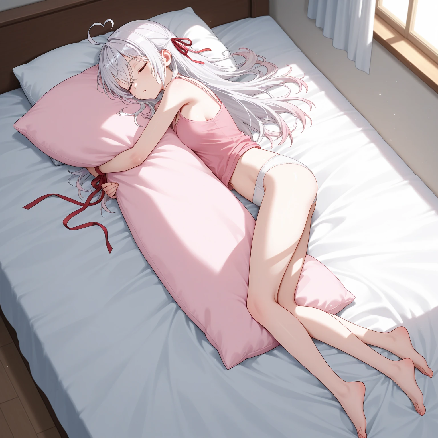 red and white sexy bra、Red and white sexy lingerie、barefoot、Sleeping with the boy in the futon