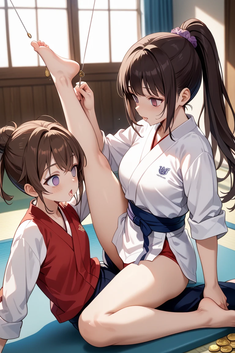 A girl in a taekwondo costume,wtf,High kick,Barefoot,Shishi Japan of Girls