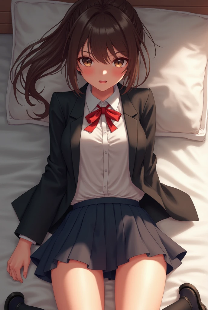 { masterpiece : best quality : high resolution : unity 8k wallpaper : illustration : beautiful detailed eyes : extremely detailed face : perfect lighting : extremely detailed CG : perfect hands : perfect anatomy } { in a creepy dark bedroom : messy : dark environment } { Sora Takenouchi : perfectly shape breast : perfectly fit body : white collar shirt with black necktie : black skirt : expressionless : blank Expression : blank eyes : motionless } { lying down : on the bed : rape : missionary sex } { nsfw : hentai }