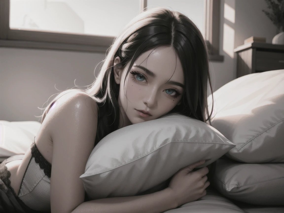 a beautiful nude girl lying on a soft bed, detailed facial features, long eyelashes, flawless skin, delicate fingers, sensual pose, dramatic lighting, cinematic composition, warm color tones, photorealistic, 8k, highly detailed