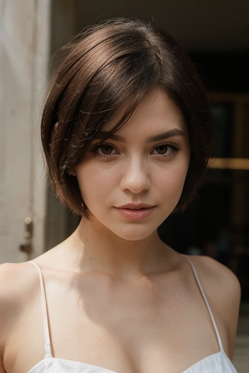 8k, RAW photo, best quality, ultra high resolution, photorealistic, realistic photo, portrait of a slim girl with purple short undercut haircut