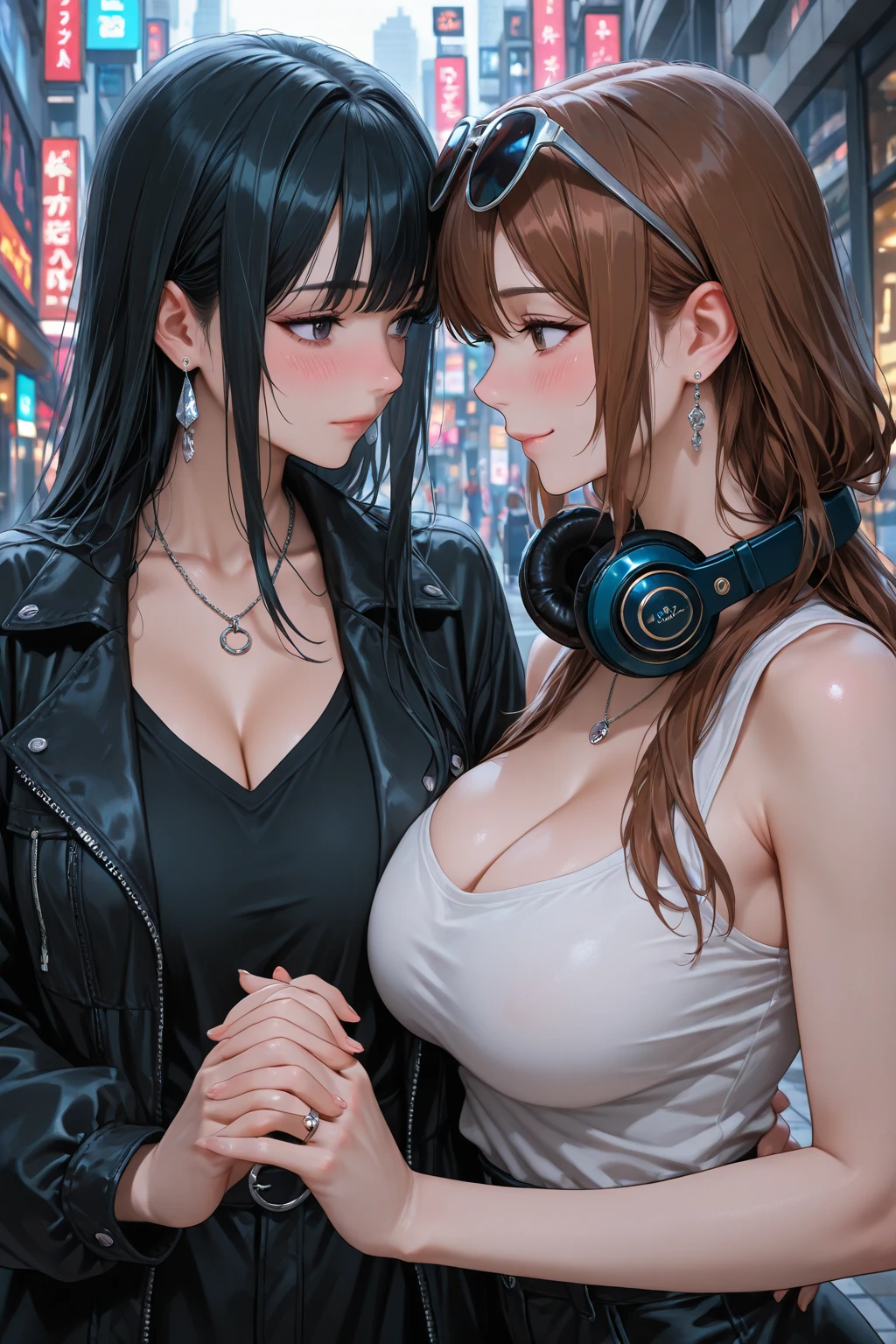 (8k ,Ultra Detailed,The best masterpiece,nature,Perfect work of art,Perfect female body),Two Women,Sister and younger sister, sisters,Rainbow hair,Perfect face,(huge ),Neighbor's Wife,woman hairstyle,elegant wife,Exquisite and inspiring ,20 years old,White skin,Messy hair,Perfect sexy body,Tone,flirtatious,Very large ,Yao Liu,Big butt very detailed,young beautiful teacher,teacher,wear glasses,Dance in a nightclub,Detail background,necklace,Perfect eyes,,T-shaped small size,huge big