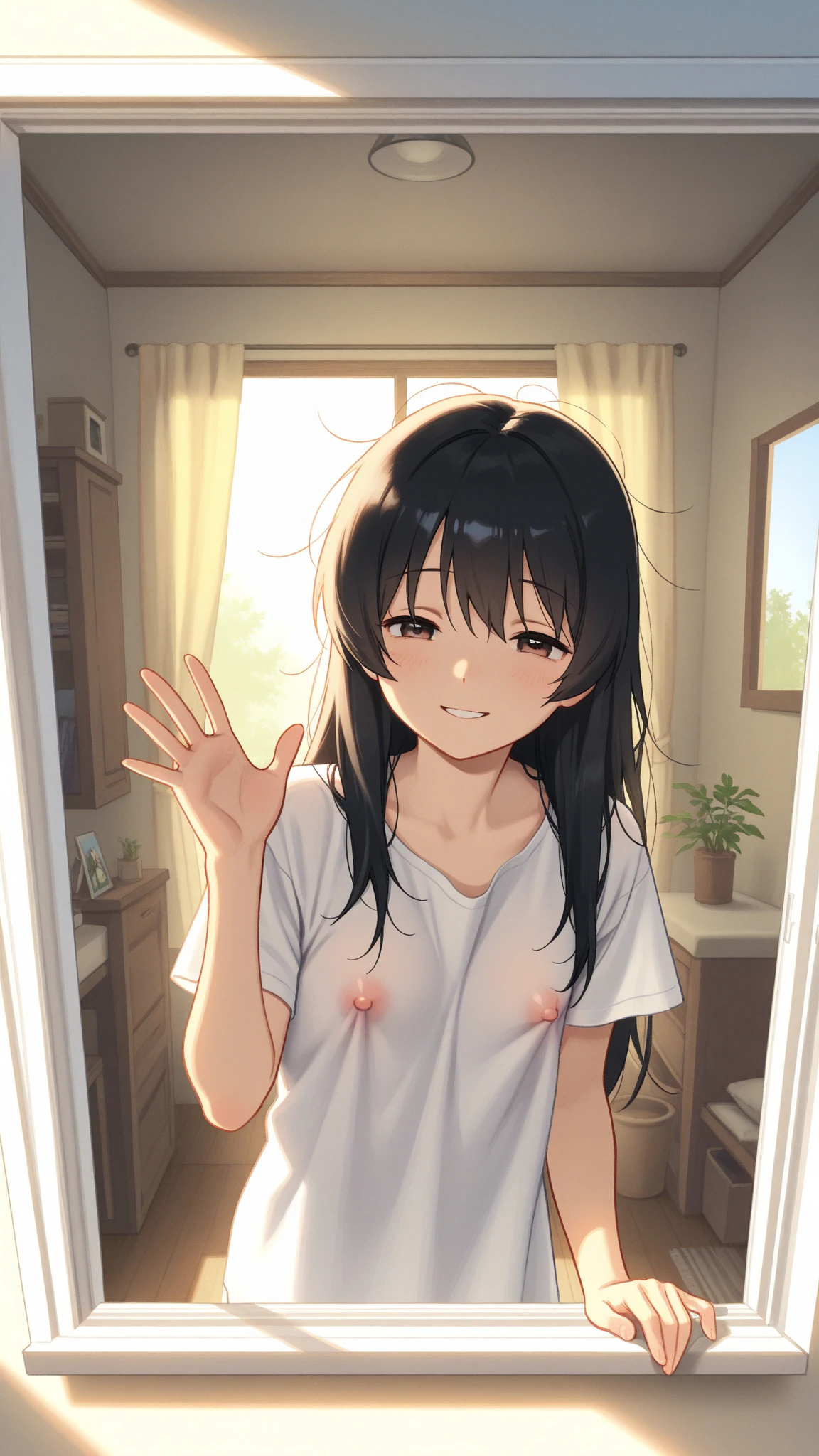 One girl,Tsubame、Gentle expression、smile、Shyness、locker room、Changing clothes、Sexy underwear、Undressing、A complete depiction of the human body、masterpiece, Highest quality, Game CG, ultra detailed、highres、extremely detailed CG