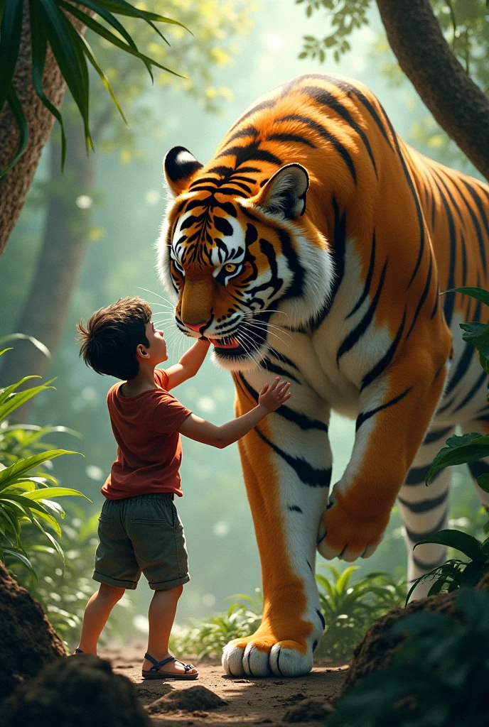 The Plan**
- **Description:** Chintu talking to the tiger, pointing towards an old, decrepit well. The tiger looks curious and intrigued.