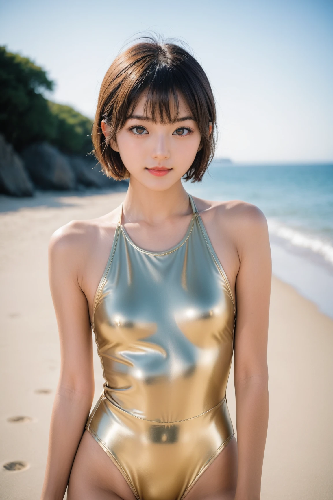 The beauty of 8K raw photos:2.0, Japanese woman, short hair, beautiful face and dark eyes, looking down, looking at the viewer:1.5, big smile, wet hair, tiny top, (red dress:1.2), shinny skin, open wide legs, realistic:1.9, very detailed, full body shot:1.2, High resolution RAW color photos, professional photos, Taken at the desert, girl sexy portrait