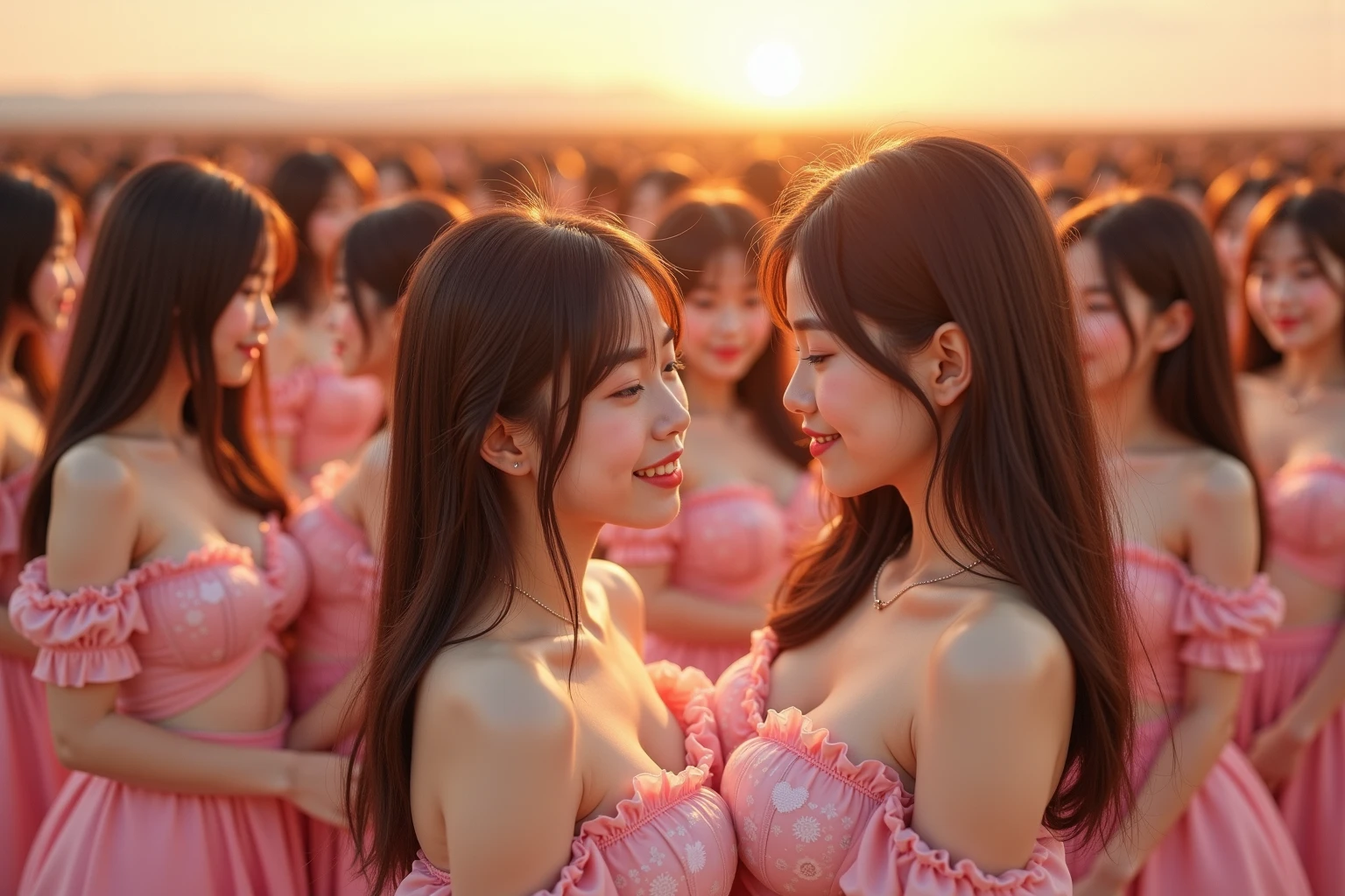 (((((Japanese Clone girls=Myself)))))), (((Best Super High quality Myself Clone girls Raw Photography Art))), (16K, Highest quality, Ultra-high resolution, RAW Photos), (((It&#39;s so unrealistic., With unparalleled depiction, With an unfathomable sight, An unprecedented and shocking worldview, Clone girls in a world of mass reproduction, Ultra-realistic))), (((Japanese, woman, 20yo, Saito-Asuka))), (Small face, ((Thick black hair, Semi-long hair))), ((V-neck short-sleeve dress)), (((((Very detailed美しい女体, Accurate body structure, Very detailed完璧な, Super busty body with very large breasts, Clearly emphasizes cleavage))))), (((Dark Eyes, Mature face, Cute Smile, A gentle gaze))), (((Her happy and smiling expression is so cute))), ((((((((Very detailed分身増殖描写, ((1girl→Myself cloning→1,000,000,000,000,000,000,000,000,000,000,000,000,000,000,000,000,000,000,000,000Myself Clone girls)))))))))), ((((((((Very detailed, The precise depiction of the proliferation of Myself Clone girls, ((With the perfectly identical bodies of Myself clone girls, With the exact same face as the Myself clone girls, With the exact same hairstyle as the Myself clone girls, In the exact same clothes as the girls who are my clones, Perfectly the same height as the Myself clone girls, Super big breasts, just like the Myself clone girls)))))))))), (((Myself clone girls only))), (((Very detailed depiction, (A group of Myself clone girls hugging each other, A large gathering of Myself clone girls, Fun conversations among crowds of Myself clone girls, A fun conversation among a crowd of Myself clone girls, Myself clone girls flirting with each other, Multiple Myself clone girls walking together in a crowd, turn around, The approaching crowd of Myself)))), (((Everyone looks at the camera))), (((Unbelievably crowded, Transcendent Myself clone girls intimately, Countless Myself clone girls surround you in 360 degrees))), (Bright, soft sunlight), (((Very wide field of view, Very detailed, Detailed ultra-perspective depiction with clear depth, super wide view))), (((((Where the thousands of Myselves join together))))), (((Very photographic and detailed depiction, Myself clone girls will multiply infinitely and fill the surroundings from one side to the horizon with their bodies tightly packed together without any gaps., A scene of endless Myself clone girls, giving a happy vibe.))), (Focus on the average value of the image)