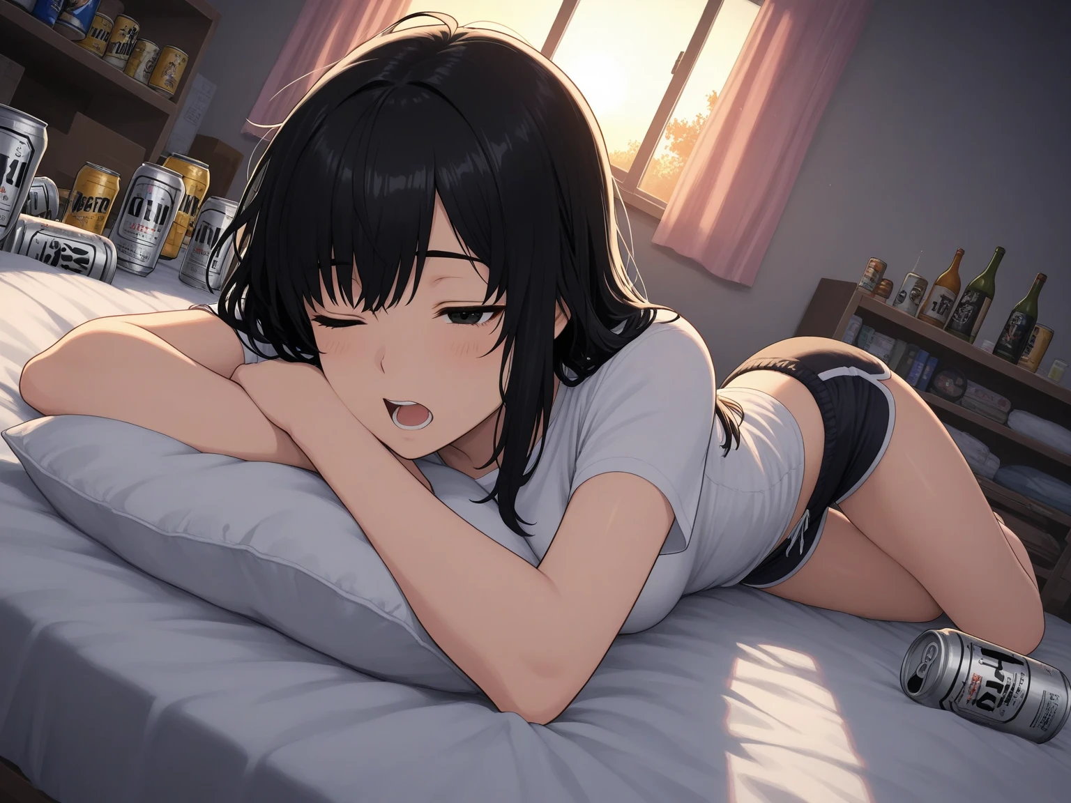 1girl, (((masterpiece))),(((full body))), wallpaper HD, top-quality, top-quality, High Details, nakano azusa, 1girl, Sleepwear, pajamas, Twin-tailed, length hair, A dark-haired, brown-eyed, solo, reddish, bikini, , sleep on the bed, (((fell asleep on the bed))), illustratio, comic strip, soothing tones, Subdued Color, Soft cinematic light, adobe lightroom, photolab, HDR, intricately and hyper-detailed、(((depth of fields))))。(((masterpiece)))。(((top-quality))).)((ultra-detailliert)))。(((illustratio)))。(((takeout))).dynamic focus.big breasts.(((home))).(((A bedroom))).(((sleeping face))).(((up chest))).((Evening)).