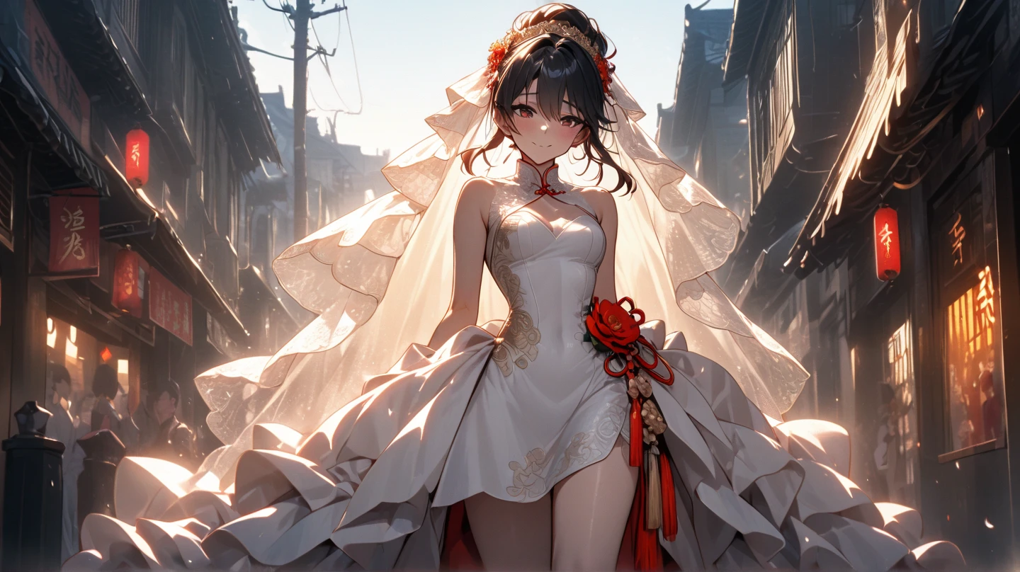 A woman spraying perfume into the air and walking through it to evenly distribute the scent. She is elegant and dressed stylishly. The background is softly blurred to focus on her action. The image captures the elegance and method of applying perfume properly.