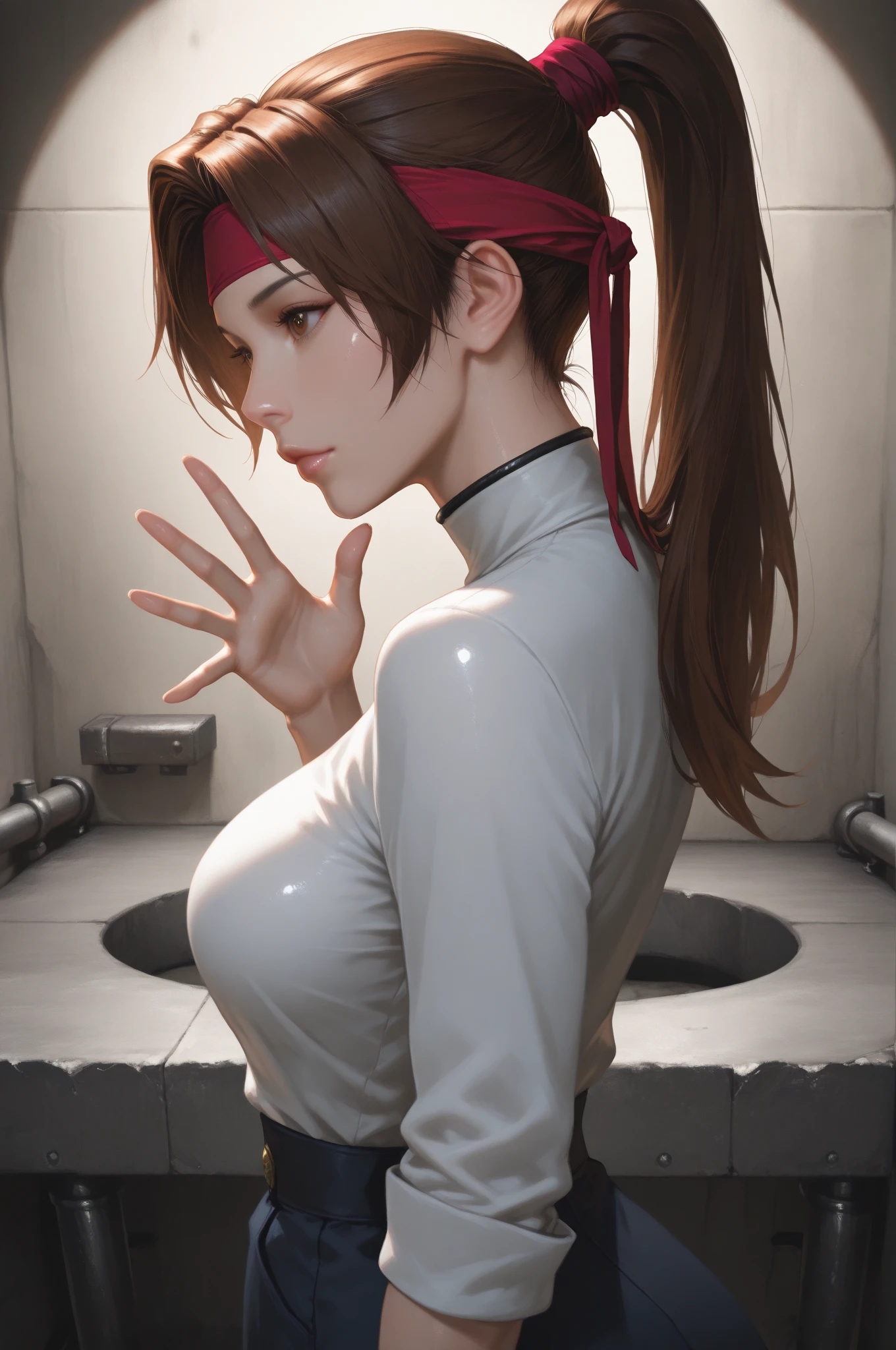 masterpiece, absurdres, 1girl, Tifa Lockhart, length hair, floating hair, large breasts, breasts out,
Bound, Bondage, (arms behind back:1.4), BDSM, tape, TAPE BONDAGE, close-up, srestrained, best anatomy, Curled up, shocked face, shout, embarrassed face, Upper body, humiliation, desperate, (Stripped naked by men), (men touching her), touching hair, pov hand pulling her hair up, (men raises her hair), (men stroking her hair)
