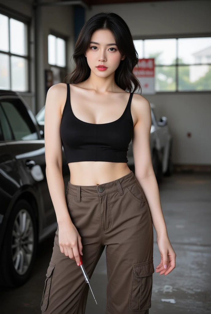 high resolution, live-action, Real, 4K, Rooftop military jeep, A beautiful woman in her 30s driving, One Woman, Cigarette in mouth, Cigarette smoke, Ample breasts, ponytail, Olive drab tank top, jeans, Hand behind the wheel, 背景はdesert, Sprint, Sand Dust, desert, Strong sunlight, Hair swaying in the wind, Sand Dust, Sprint感