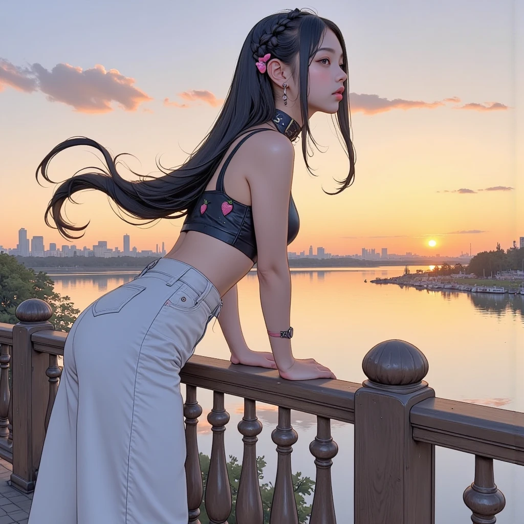 max ernst, a Korean beautiful girl,luxury brand fashion,long hair,shibari,BDSM red Electric super car,acrylic painting,future world,René Magritte, pink black panty,cool illustration.small clouds,brown hair
