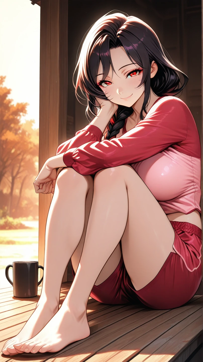 Masterpiece, top quality, best quality, official art, beautiful beauty, realistic, high quality, 4k, rich details, 1girl dominate, beauty, long hair, single ponytail, seductive smile, legs, sweater, sexy, white socks