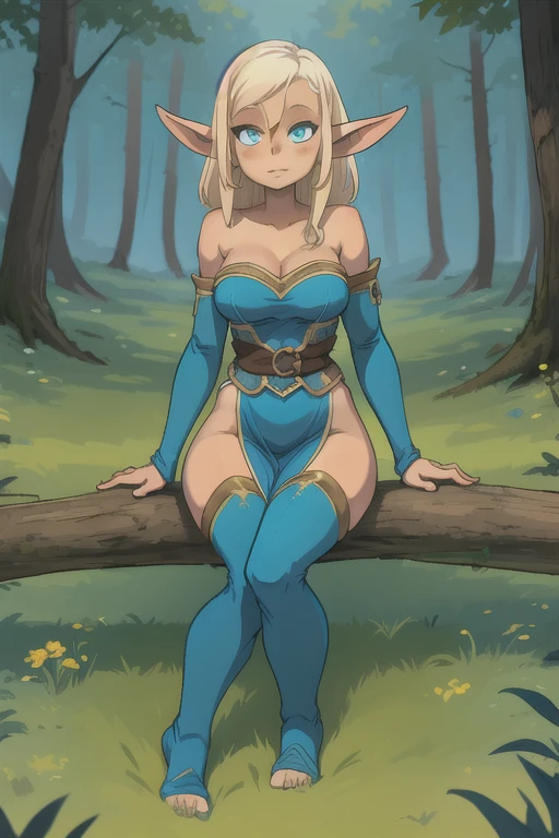 goblin, goblin girl, blue hair, very long hair, dark_ skin, dark skin goblin, wide body, very dark skin girl, small stature, very chubby, cute goblin, huge breast, very large breast, hair between eyes, twintails, chubby, chubby girl, chubby girl goblin, wide hips, blue eyes, mole, mole on chest, age up, lips, big lips, thick eyebrows, body with fur, short girl, short goblin girl twintails, short girl, highly detailed, full body, fat, fat goblin, kunoichi, ninja suit, samurai armor, japanese clothes, katana, sword, kunai, fantasy, soft body, smile, black clothes, forest, neckline, sexy, nsfw