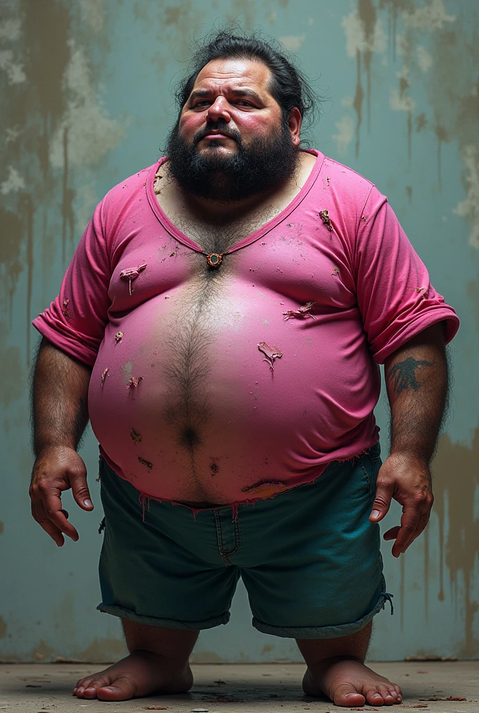 Cereal box fruit loops with obese hairry chest man