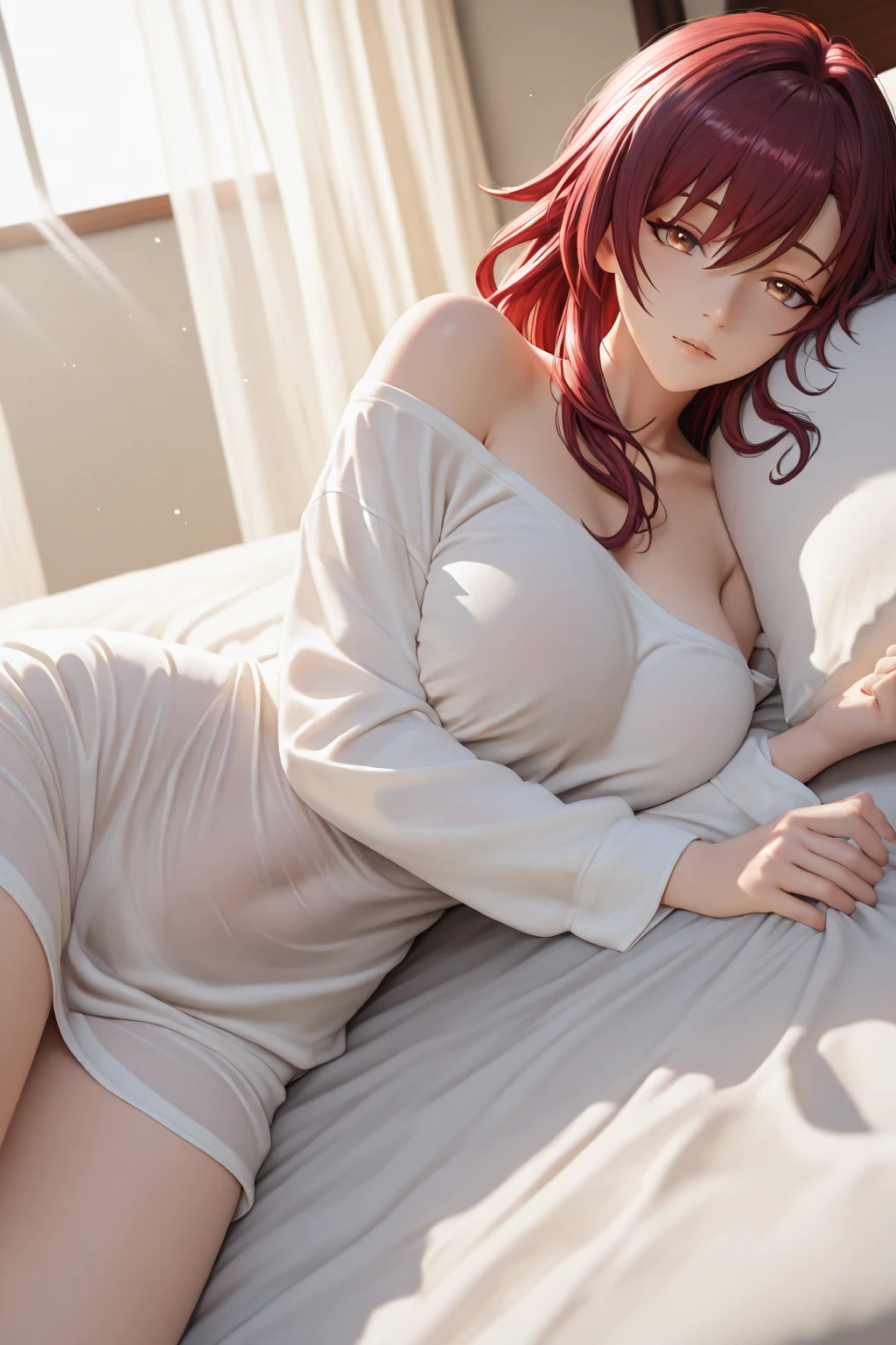 Several women in white in sexy poses, harem, cushions, lots of light