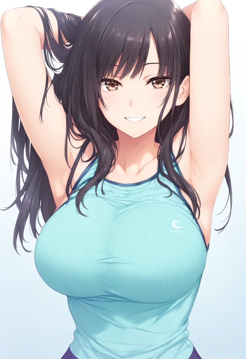 woman, cropped-fc, cleavage, sports bra, detailed face, colorful clothing, park, sky, trees