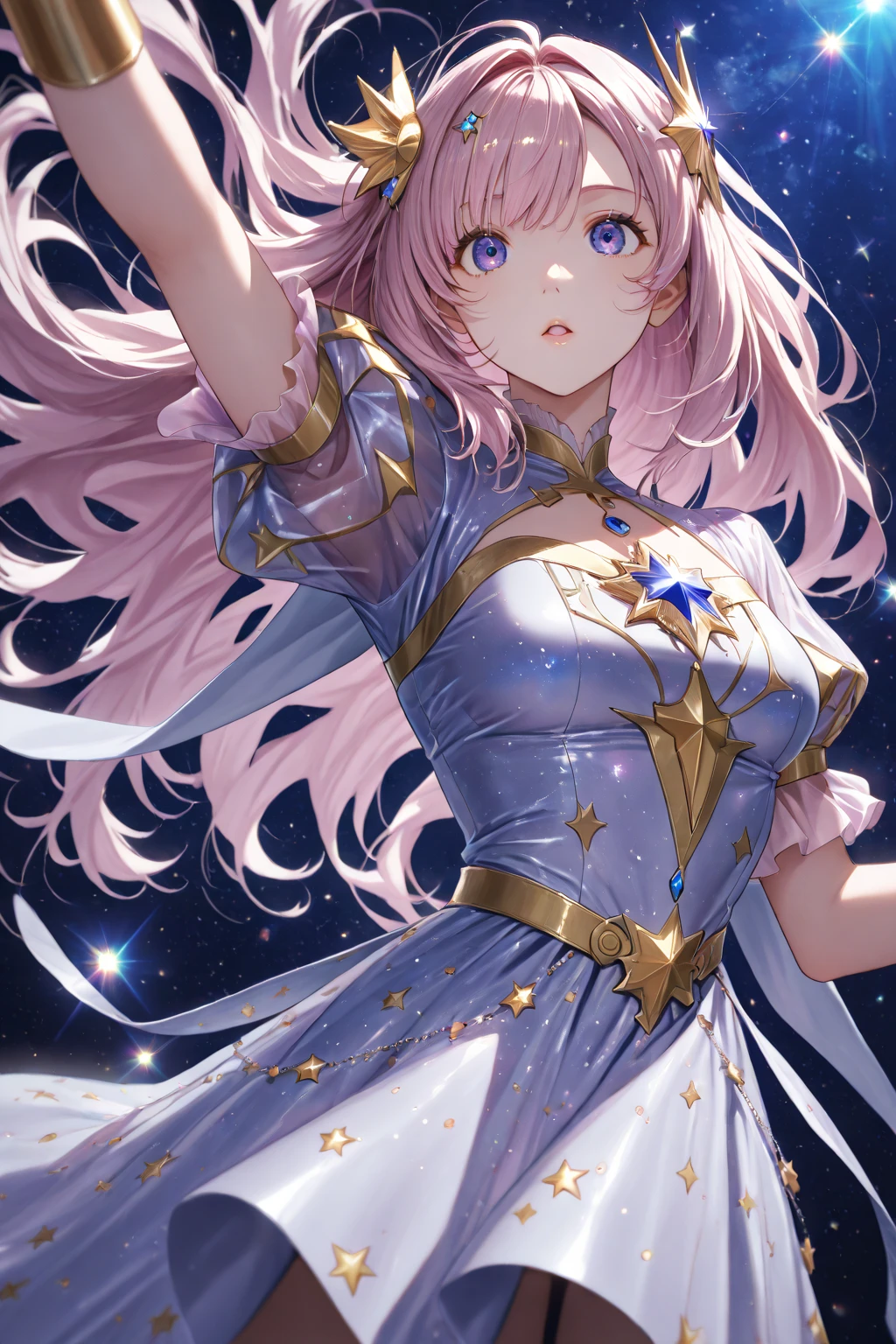 32K,超High resolution,超Highest quality,masterpiece,Hyperrealistic,〜20-year-old female,Full body photo,Full body angle,Whole Body Ezbian,Surreal,Very detailed:1.3,Ultra-realistic:3.0,masterpiece,Detailed eyes,Detailed skin,Detailed face,Shiny skin,Detailed Hair,White skin,Perfect lighting,Glossy Lips,wallpaper,京都animeーション, animeカラーリング ,Produced by Sunrise,BANDAI NAMCO,Klein Lake,Gundam SEED,In 2011〜2024 Era \(style\),Lacus Clyne,masterpiece, Highest quality, High resolution, anime, Lacus 1, One person, alone, Pink Hair, Straight hair, hair ornaments, White sleeves, blue eyes, White Dress, Purple Skirt, Yukata,Swimsuit,Yukata, Very long hair, Bare shoulders, Large Breasts, smile, Gundam SEED, In the water lake,retro artstyle,Starry Skyの下,The fireworks are blooming,Great quality, Unbelievably absurd, Very detailed, 2.5D, delicate and dynamic, church, Brightly colored stained glass, Small faint lights and flying fireflies, night, Starry Sky, milky way, nebula, shooting star, Flowers, bird, Wind and Moon, Very delicate facial expressions, Delicate eye depiction, Upper body close-up, ??????, Only sexy women, Healthy body shape, bride, Large, firm, swaying bust, Colorful Tiaras, Long wedding dress with complex structure, Colorful long wedding dresses, See-through long ruffle wedding dress, Extra long cape from head