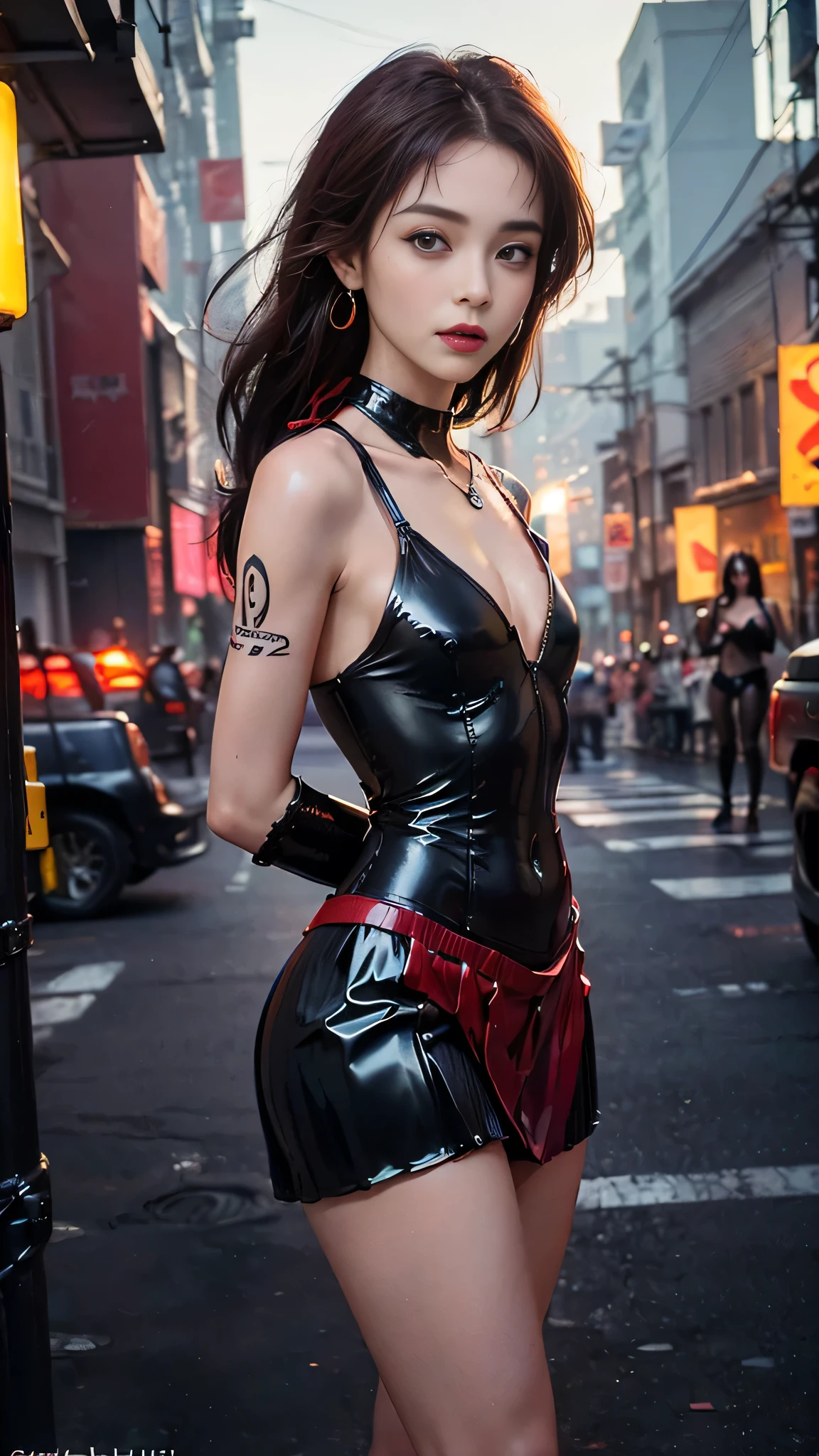 a woman with a sword on a city street, very beautiful cyberpunk samurai, female samurai, guweiz, cyberpunk samurai, guweiz on artstation pixiv, realistic anime 3 d style, unsheathing her katana, beautiful female assassin, samurai outfit, female rouge assassin, guweiz on pixiv artstation, holding a black katana. rain falls.