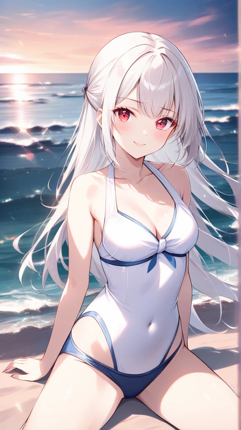 1 female, Sword Art Online Asuna Face, White Bikini, Panic face, At the Beach, Recall.