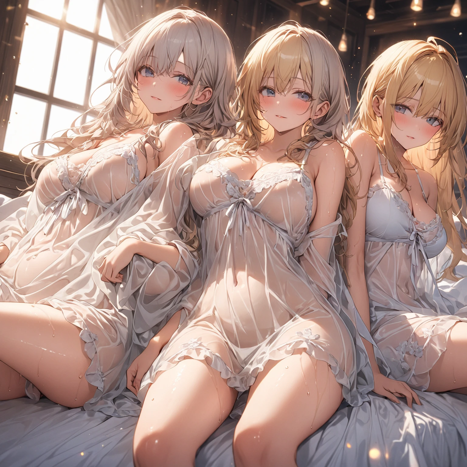 Highest quality, Super detailed, (Ultra-high resolution,8k), Ultra-high definition 4K, (Perfect Anatomy, Anatomically correct), (Three pure married shrine maidens), (A peaceful moment), (High-quality facial beauty), (Sky Night), (Photorealistic), (Detailed big breasts), Soft Skin, Glowing Skin, Bright lighting, 非常に激Shii雨, colorful, god々Shii, Offer a prayer