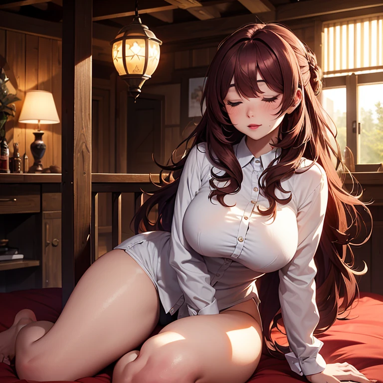 (((masterpiece, Highest quality, High resolution, 超High resolution, Perfect Pixel, Depth of written boundary, 4K, RTTX 10.0))), Beautiful Anime Women, Beautiful art style, Anime characters, ((Smooth texture, Realistic texture, Anime CG Style)), Exact finger count、Exact number of legs、(Exact number of arms:1.0, Exact number of hands:1.0), (Perfect hands, Perfect Anatomy), Cinematic, Realistic, Extremely detailed CG, Daytime lighting, Perfect lighting, Best Shadow, The best natural light, whole body, Perfect body, バランのとれたPerfect body, Perfectly balanced style, (Slender body:1.2), ((Long Hair, bangs, Reddish brown hair, Stylish hairstyle)), ((One pretty woman stands with her hands in her panties while clutching her breasts:1.8)), (Grab your chest:1.8), (Put one hand in your panties:1.8), (fingering:1.8), (pussy juice:1.5), ((Bow tie around neck, High heels:1.3), (Sexy and cute white underwear:1.3), (Stylish shiny white satin panties, Side-tie panties, Panties with white center and lace decoration on the sides:1.3), (Thin panties with ribbon:1.3), (White micro lace satin bra, White bra with lace trim, Thin bra with ribbon:1.3), (lace garter belt, Garter Strings, Knee socks:1.3):1.3), (Beautiful big , Cleavage:1.1), (Embarrassed expression:1.4), blush, (sexual pleasure expression:1.5), (The expression of someone who is holding in the toilet:1.4), (Look up, Mouth half open:1.4), (Half-close your eyes:1.3), (Stylish bar, Stylish restaurant, Many customers in the background, A busy store, Chair, table:1.3), naked, In underwear, Waitress in underwear, (Frilly maid-like headband:1.2), whole body, Angle from the front, chizuru