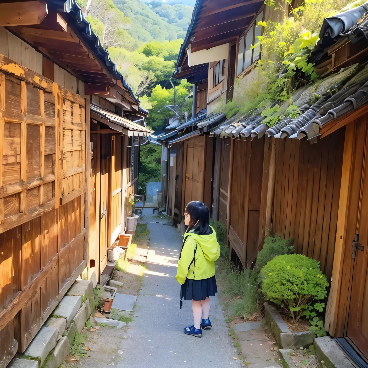menina anime lofi sentada em um gramado