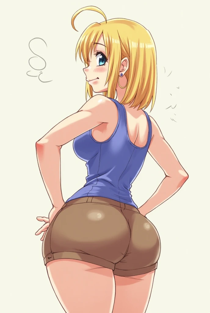 1girl, sexy horny 11yearold blonde slut is wearing slutty shorts and a crop_top and is presenting you her ass in an alleyway. huge ass, flat_boobs, looking at viewer, thong,