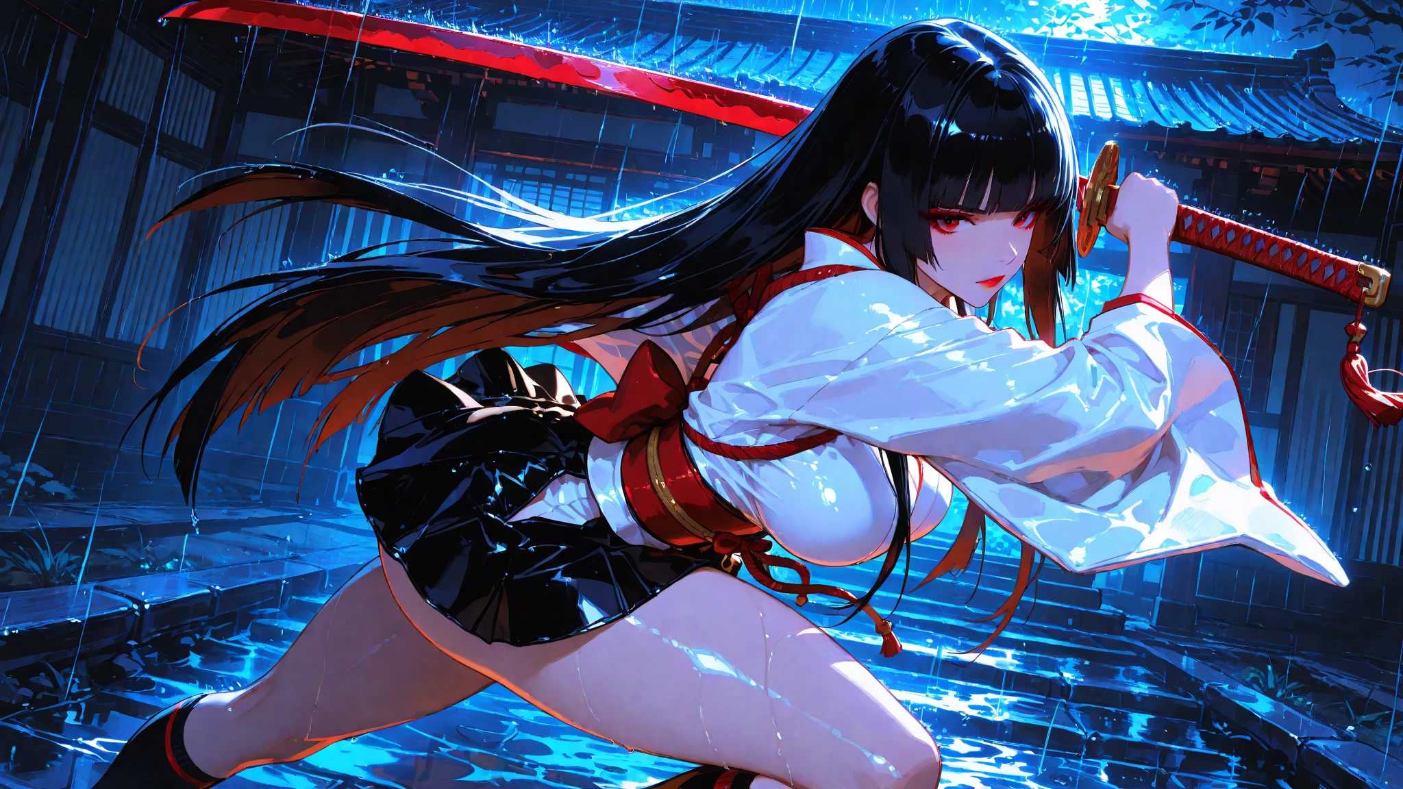 (((slingshot swimsuit ))),(gigantic cleavage breasts:1.5),(nakeness),(Solo),(White background)，Long black hair，Black colored eyes，Stand up，The right hand crosses the waist，Clear plastic coat，Plastic sweatshirt，Clear plastic flared pants，Plastic pants，Super heeled sandals，Serious expressions