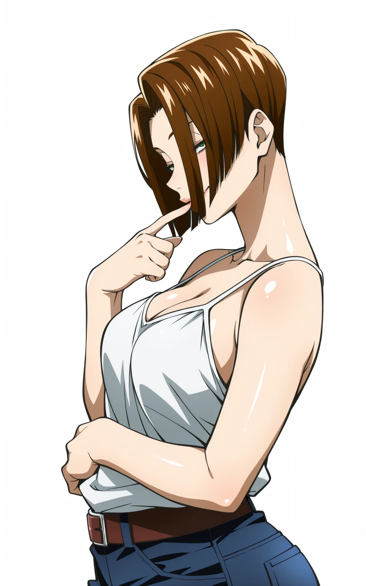 score_9, score_8_up, source_anime, , solo, ikuchan, 1girl, muscular, nude, revy, black lagoon, brown hair, upper body, front view, professional photography, professional photoshoot, cinematic, closeup, chest focus, chest only, choker, red eyeshadow,