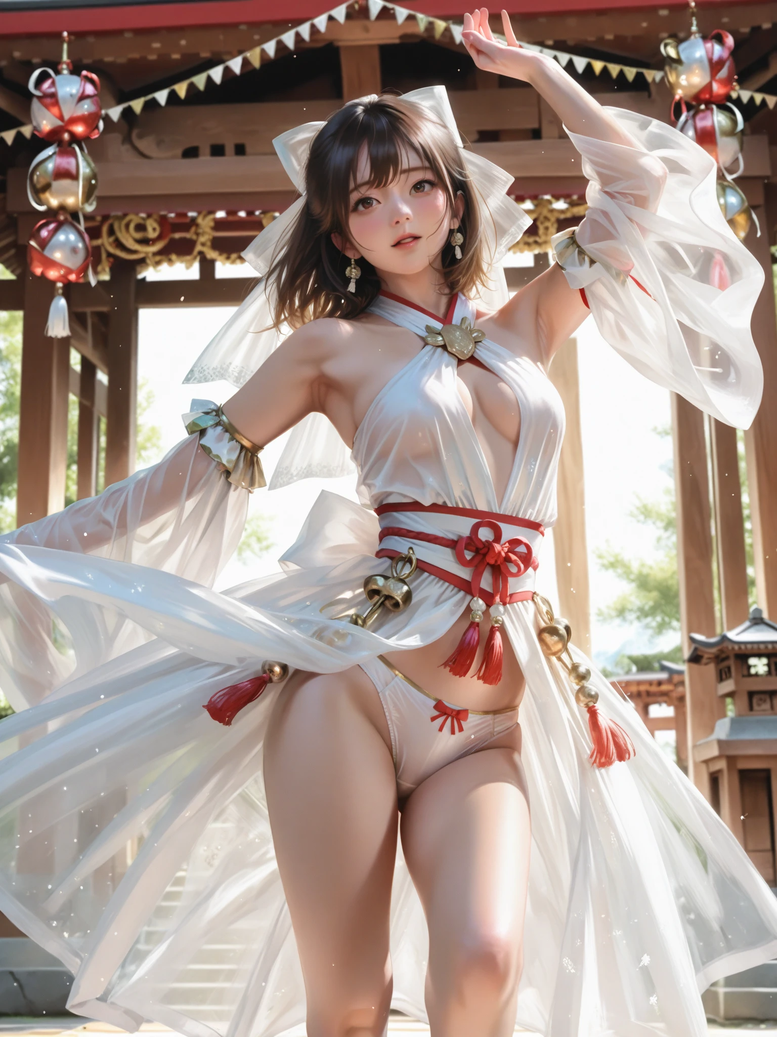 Woman wearing sexy lingerie and cape, full body xianxia, Beautiful fantasy queen, She exhibits sexual arousal and strong desire,sexual hunger,Transparent red and white underwear,see-through clothing,high cut underwear,Huge Breasts,Big girl,Attractive anime girl, Hino Rei as a princess, guweiz masterpiece, Barbie wears white boots,The whole body is rich in detail, Girl wearing Hanfu, Popular on cgstation